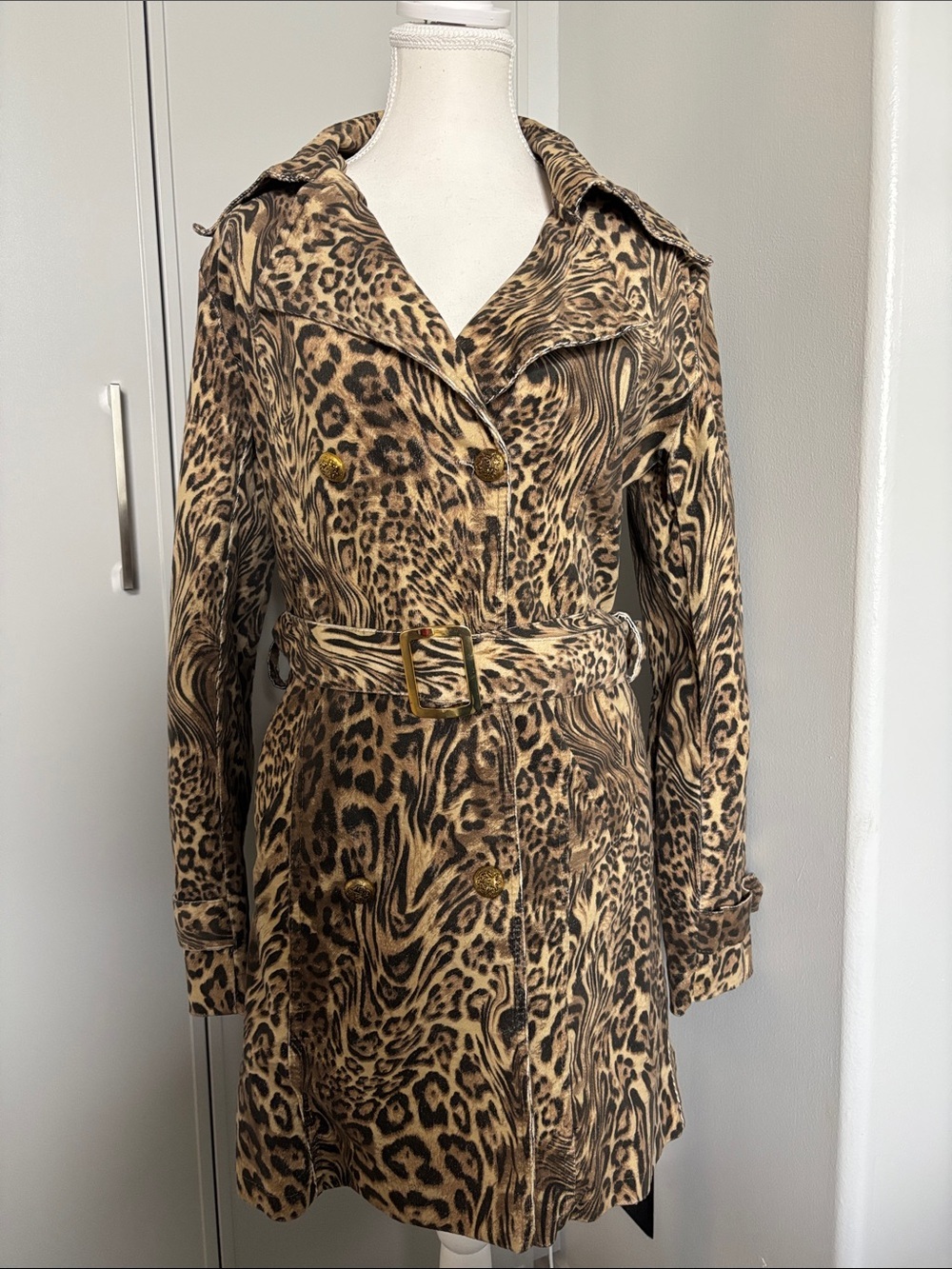Leopard Print Trench Coat - Tan/Black Made in Italy